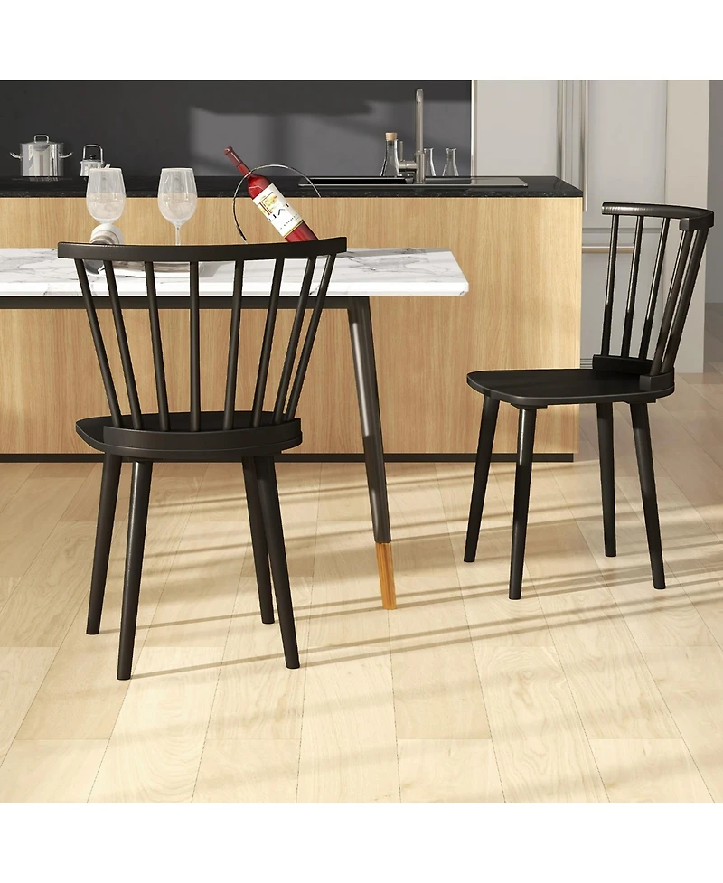 Costway Rubber Wood Windsor Dining Chairs Set of 2 with Spindle Back for Living Room