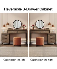 Tribesigns Computer Desk with 5 Drawers, Home Office Desks with Reversible Drawer Cabinet Printer Stand, Industrial Pc Desk with Storage, Grey Study W