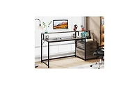 Tribesigns 63 Inch Computer Desk with File Drawer Cabinet, Ergonomic Office Monitor Stand, Table Printer Space, Wood Pc