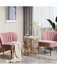 Tribesigns Round End Table, Multifunctional Accent Table Small Side Table for Living Room, Modern White Gold Nightstand with Faux Marble Tabletop, Bed