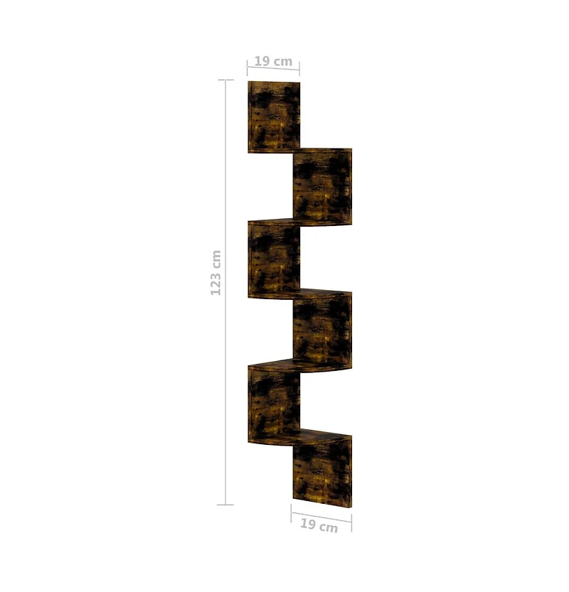 vidaXL Wall Corner Shelf Smoked Oak 7.5"x7.5"x48.4" Engineered Wood