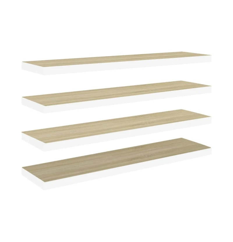 vidaXL Floating Wall Shelves 4 pcs Oak and White 35.4"x9.3"x1.5" Mdf