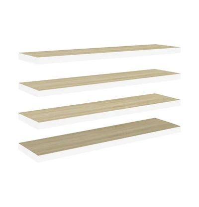 vidaXL Floating Wall Shelves 4 pcs Oak and White 35.4"x9.3"x1.5" Mdf