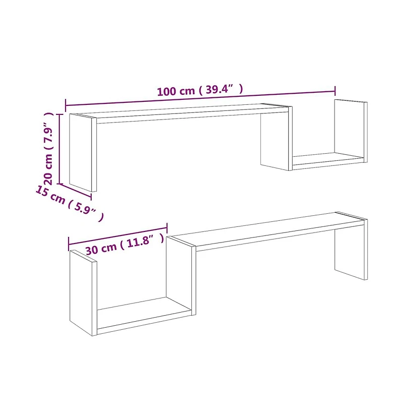 vidaXL Wall Shelves 2 pcs Sonoma Oak 39.4"x5.9"x7.9" Engineered Wood