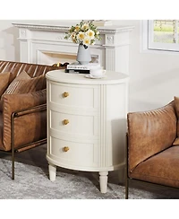 Tribesigns 3-Drawer Nightstand Set of 2, Fully Assembled Oval Bed Side Table for Bedroom, Wooden Night Stand with Storage, Beige White