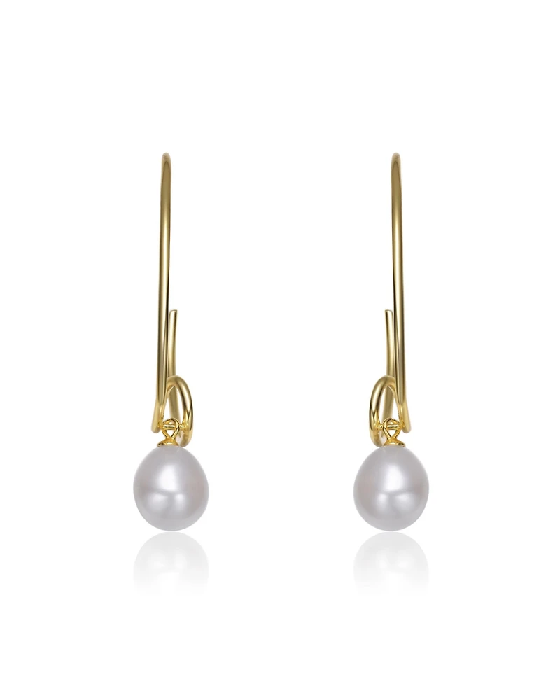 Sterling Silver Gold Plated with Genuine Freshwater Round Pearl Hoop Earrings