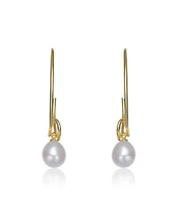Sterling Silver Gold Plated with Genuine Freshwater Round Pearl Hoop Earrings