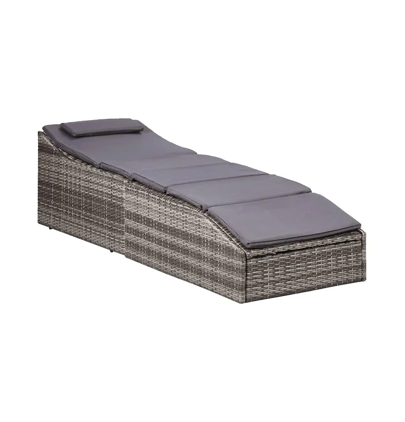 vidaXL Sunbed with Cushion Poly Rattan Gray