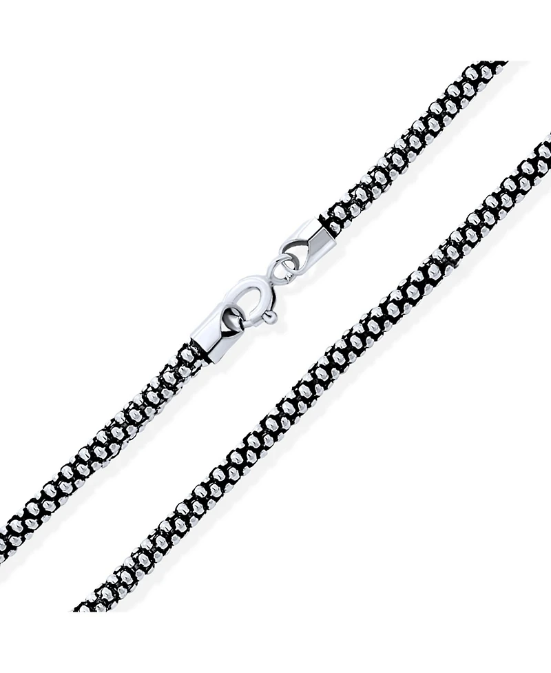 Bling Jewelry Bali Style Thin .925 Sterling Silver Coreana Black Antiqued Popcorn Chain Necklace 3MM