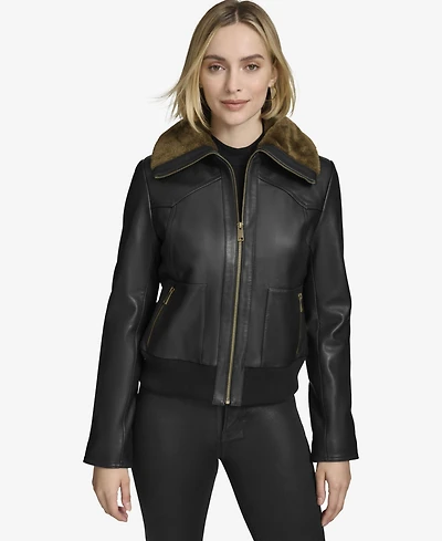 Andrew Marc Black Label Women's Evie Aviator-Style Leather Jacket