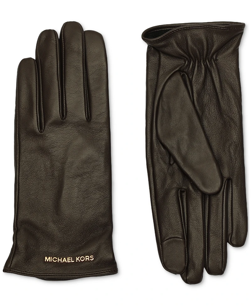 Michael Kors Women's Logo Detail Leather Tech Gloves