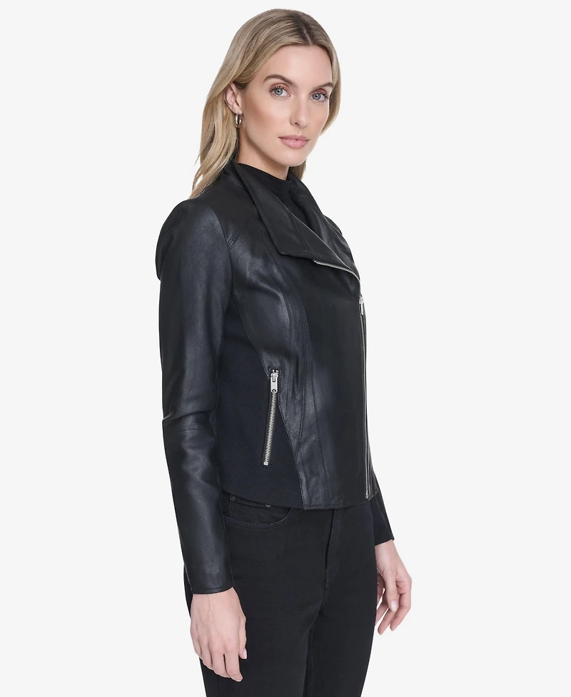 Andrew Marc Women's Felix Asymmetrical Moto Jacket With Wing Collar