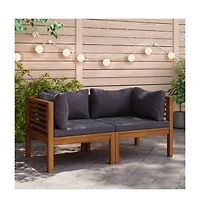 Corner Sofas 2 pcs with Dark Gray Cushions Solid Acacia Wood