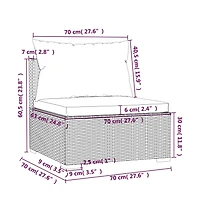 vidaXL Patio Middle Sofa with Cushions Brown Poly Rattan