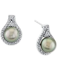 Cultured Tahitian Pearl (9mm) & Diamond (5/8 ct. t.w.) Stud Earrings in 14k White Gold