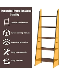 Sugift 5 Tier Leaning Bookshelf Wood Metal Bookcase