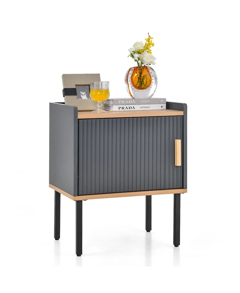 Sugift Nightstand Bedside End Table with Door Cabinet for Living Room Bedroom-Gray