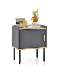 Sugift Nightstand Bedside End Table with Door Cabinet for Living Room Bedroom-Gray