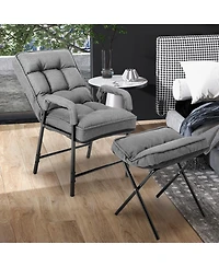 Linen Fabric Modern Accent Chair with Ottoman and Adjustable Backrest-Gray