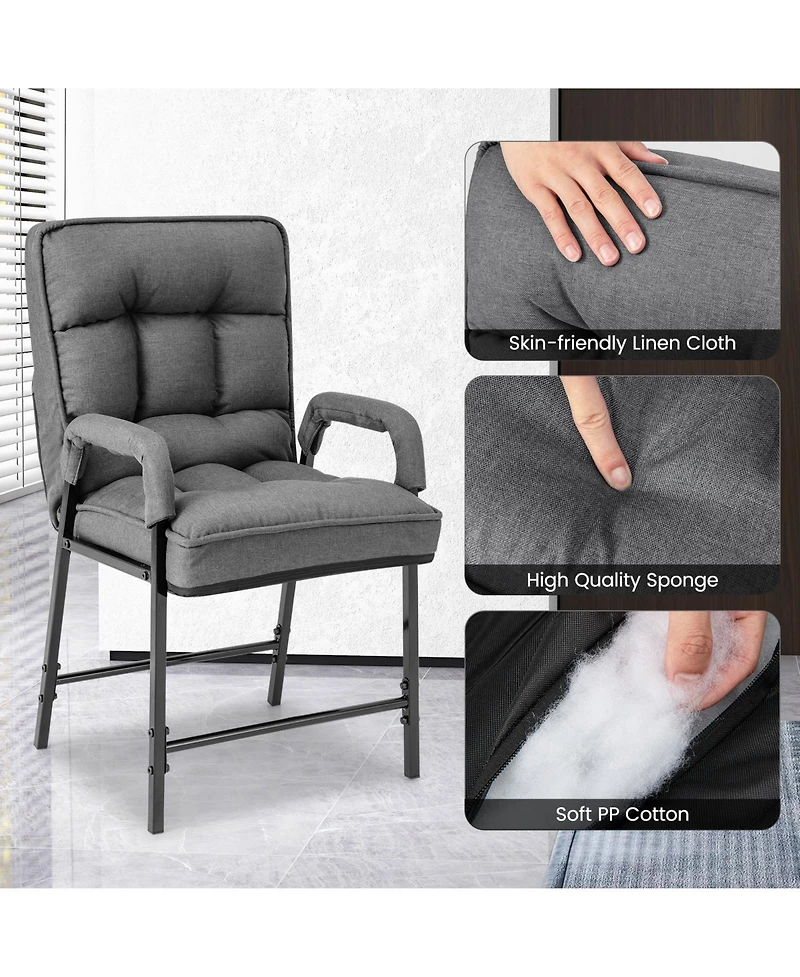 Linen Fabric Modern Accent Chair with Ottoman and Adjustable Backrest-Gray