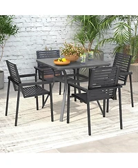 32 Inch Patio Dining Table Metal Square Table for Dining with 4 Curved Legs-Gray