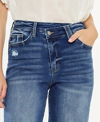 Kancan Women's High Rise Criss-Cross Straight Jeans
