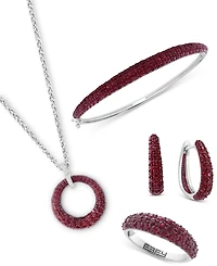 Effy Ruby Oval Small Huggie Hoop Earrings (2 ct. t.w.) Sterling Silver (Also available Pink Sapphire & Sapphire)