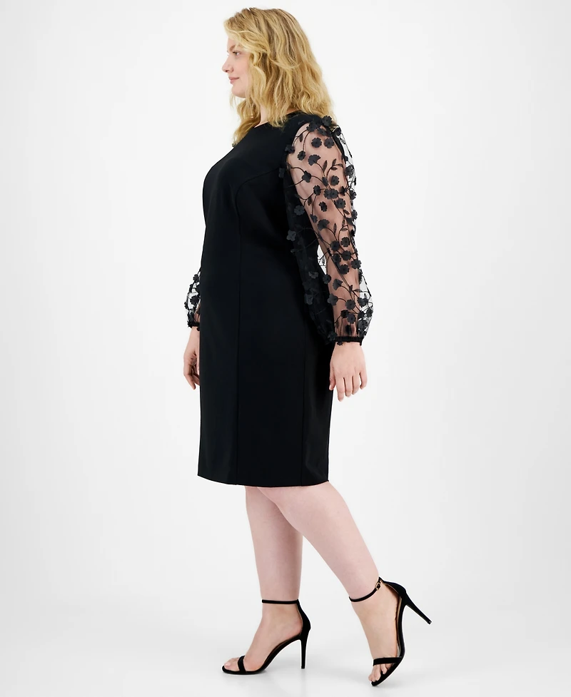 Connected Plus Floral-Applique Sheath Dress