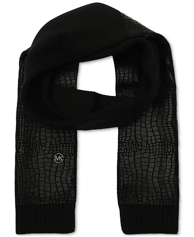 Michael Michael Kors Logo Charm Ribbed Trim Croc-Embossed Scarf