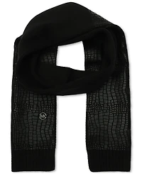 Michael Michael Kors Logo Charm Ribbed Trim Croc-Embossed Scarf