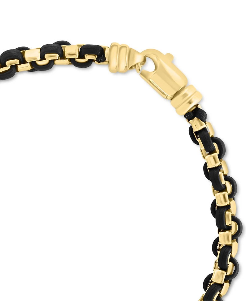 Effy Men's Brown Leather Woven Link Bracelet in 14k Gold-Plated Sterling Silver