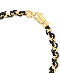 Effy Men's Brown Leather Woven Link Bracelet in 14k Gold-Plated Sterling Silver