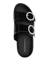 BCBGeneration Women's Batina Rhinestone Buckle Double Band Flat Sandals