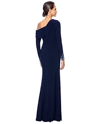 Betsy & Adam Women's Off-One-Shoulder Beaded-Cuff Gown