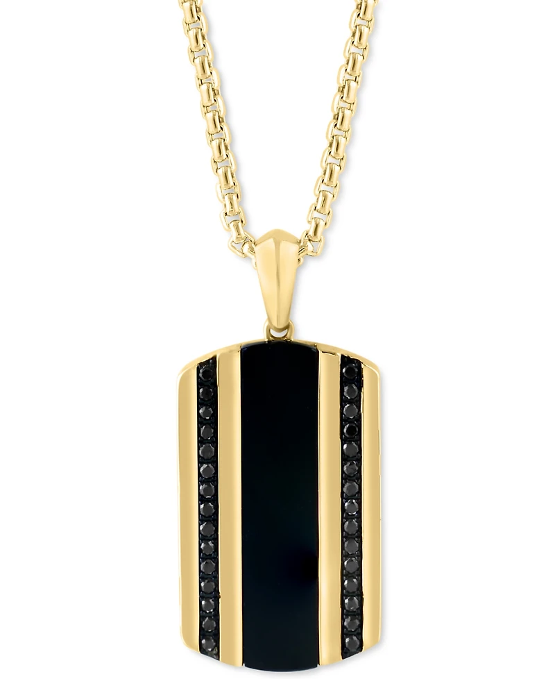 Effy Men's Onyx & Black Diamond (1/5 ct. t.w.) Dog Tag 22" Pendant Necklace in 14k Gold