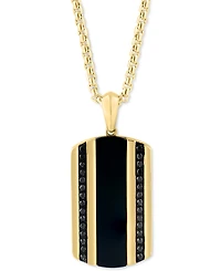 Effy Men's Onyx & Black Diamond (1/5 ct. t.w.) Dog Tag 22" Pendant Necklace in 14k Gold