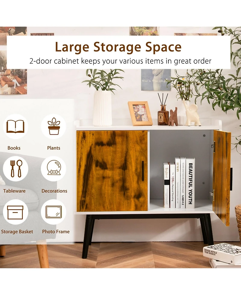 Gymax Sideboard Buffet Storage Cabinet w/2 Door Metal Legs Accent Cabinet 32In