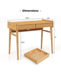 Bamboo Writing Desk with 2 Storage Drawers and Open Shelf-Natural