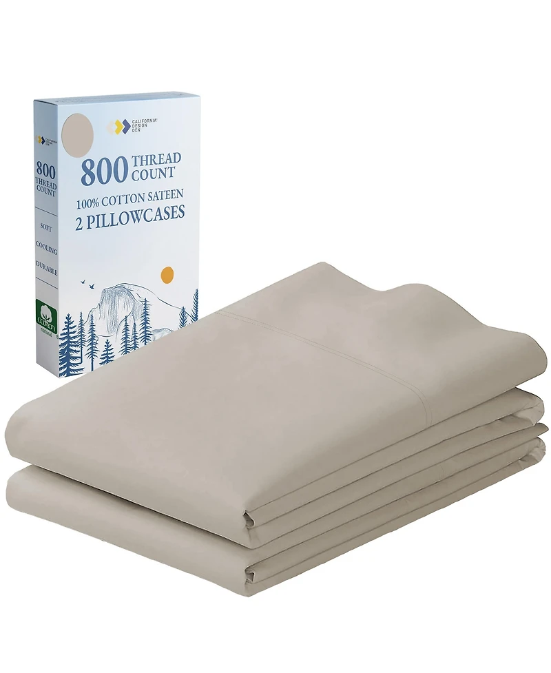 Luxury 800 Thread Count 2 King Pillowcases, 100% Cotton Sateen, Soft, Smooth & Thick, Fits King Size Pillows by California Design Den