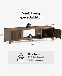 Sugift Mid-Century Tv Stand for 32–65" TVs with Fluted Doors & Cable Management