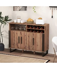 Gymax Home Wine Bar Cabinet w/ 3 Doors & Adjustable Shelves 2-tier Wine Rack Sideboard