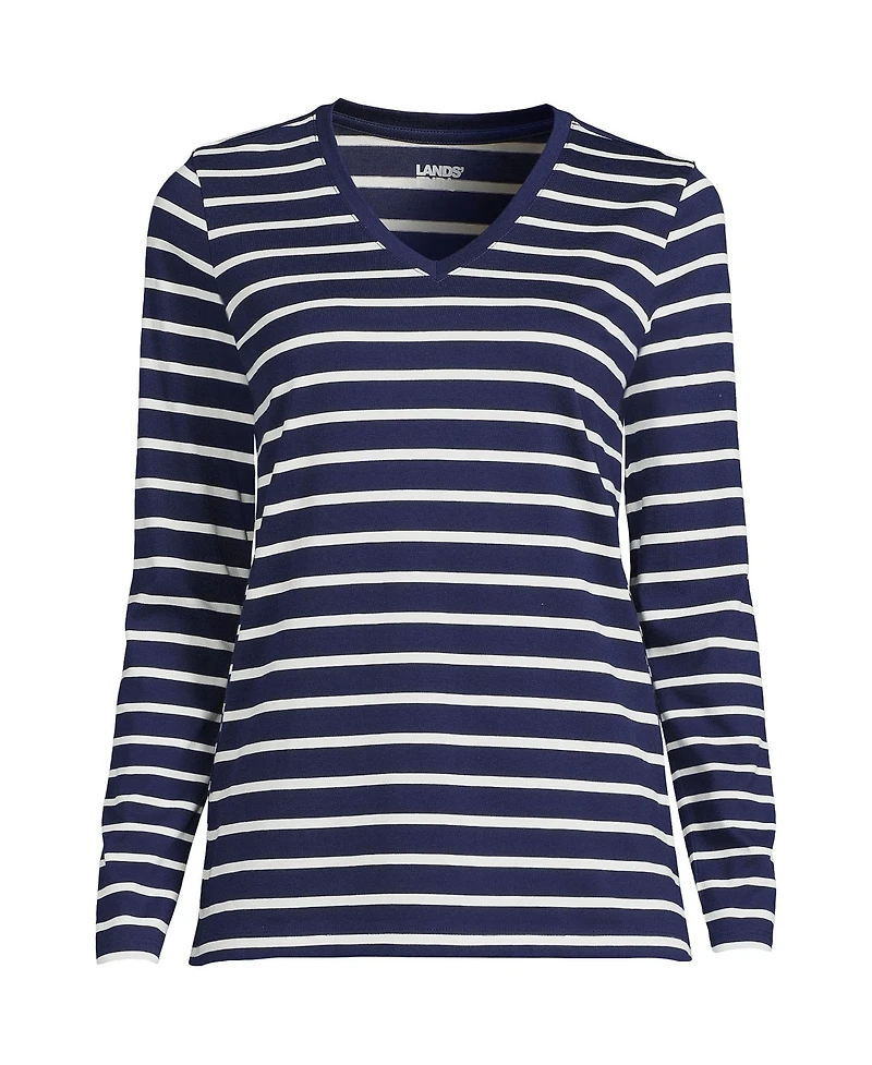 Lands' End Petite Relaxed Supima Cotton Long Sleeve V-Neck T-Shirt