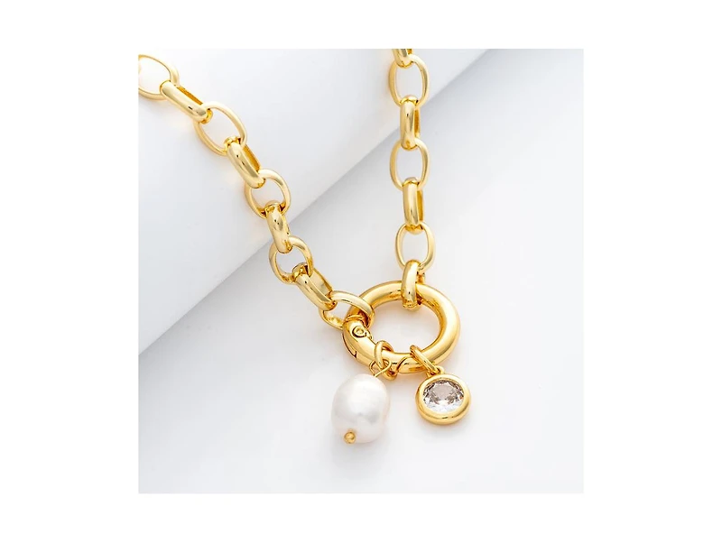 Rivka Friedman Oval Link Pearl & Cz Charm Necklace
