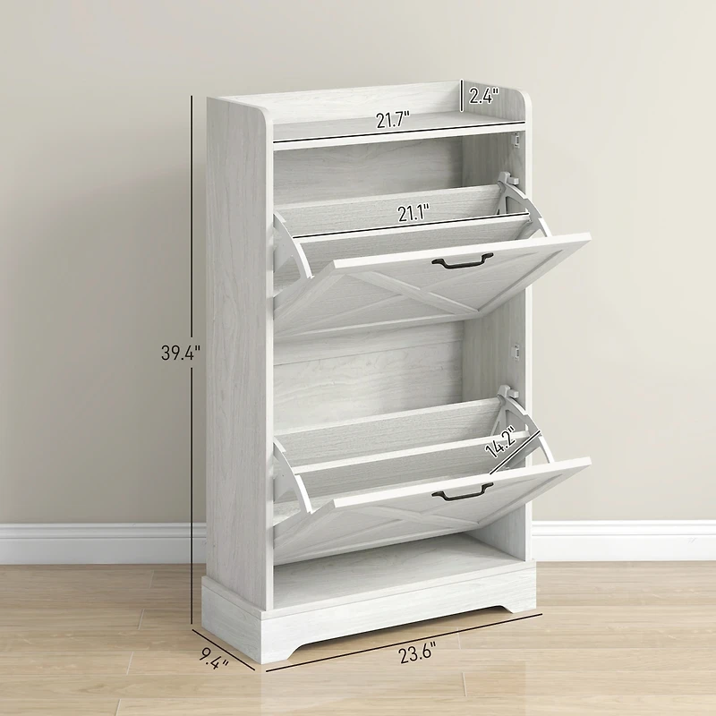 Homcom Slim Shoe Cabinet with 2 Flip Drawers and Adjustable Shelves,