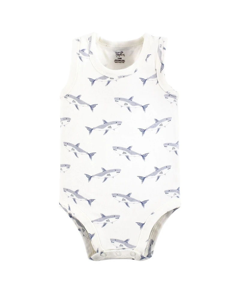 Touched by Nature Baby Boys Organic Cotton Sleeveless Bodysuits, Mystic Sea Creatures, 3-6 Months