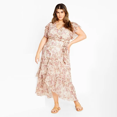 City Chic Plus Flirty Tier Print Maxi Dress