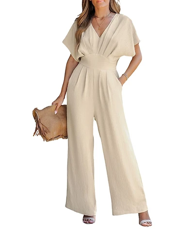 Cupshe Women's V-Neck Short Sleeve Straight Leg Jumpsuit