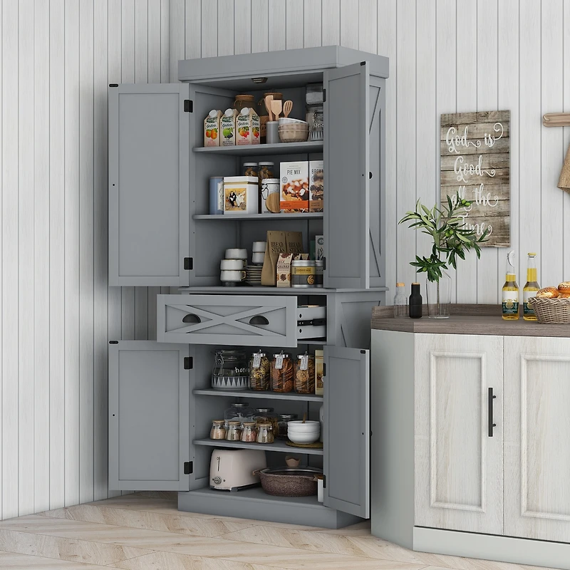 Homcom Farmhouse Kitchen Pantry with 6-Tier Shelves, 1 Drawer,