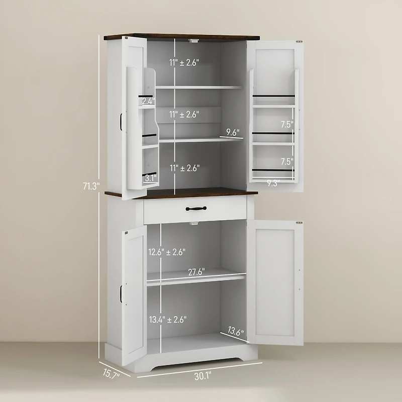 Homcom Farmhouse Kitchen Pantry Storage Cabinet w/ Doo Shelves, Drawer