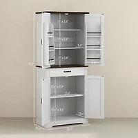 Homcom Farmhouse Kitchen Pantry Storage Cabinet w/ Doo Shelves, Drawer